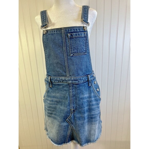 7 FOR ALL MANKIND  Light Wash Denim Overall Raw Hem  Dress. Womens Sz‎ Med - Picture 4 of 8